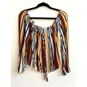 Rewind Striped Tie-Front Cropped Blouse (XL)